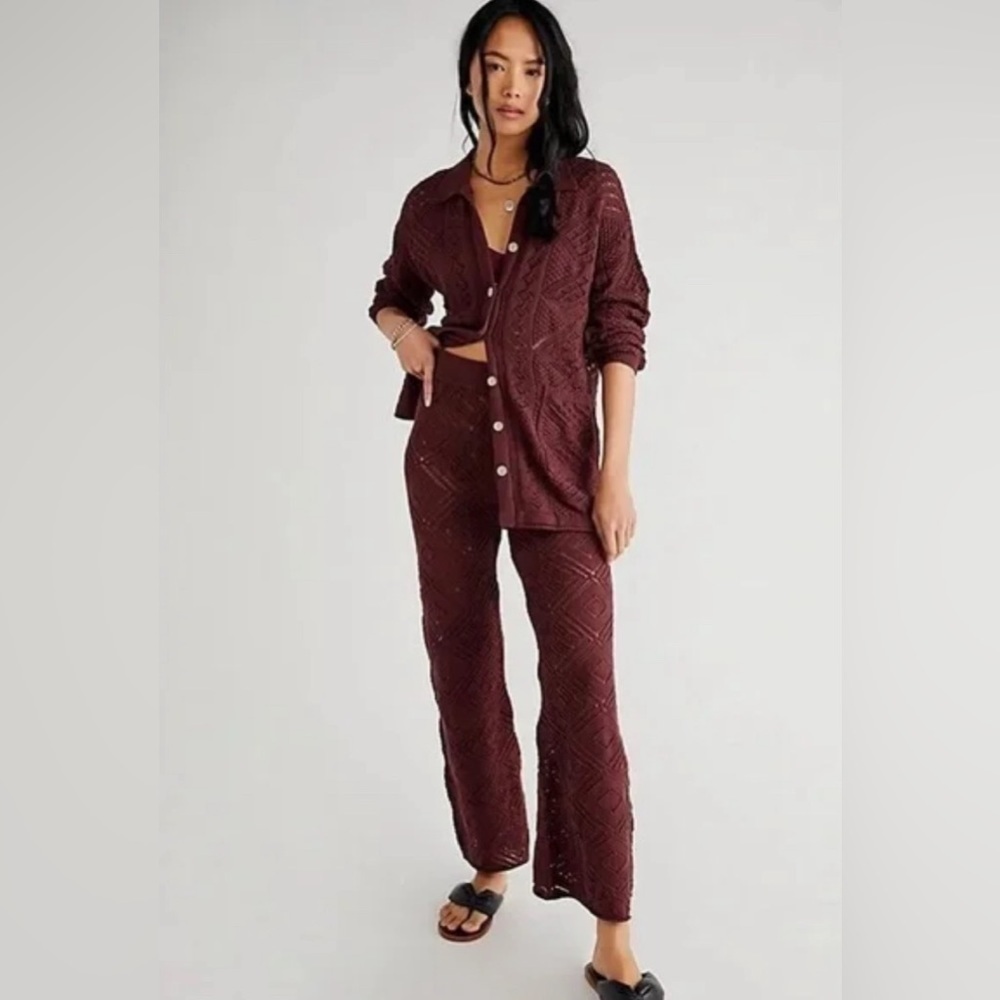 Free People Beach Brown Get Away Fauxchet Crochet Pants, Size XS